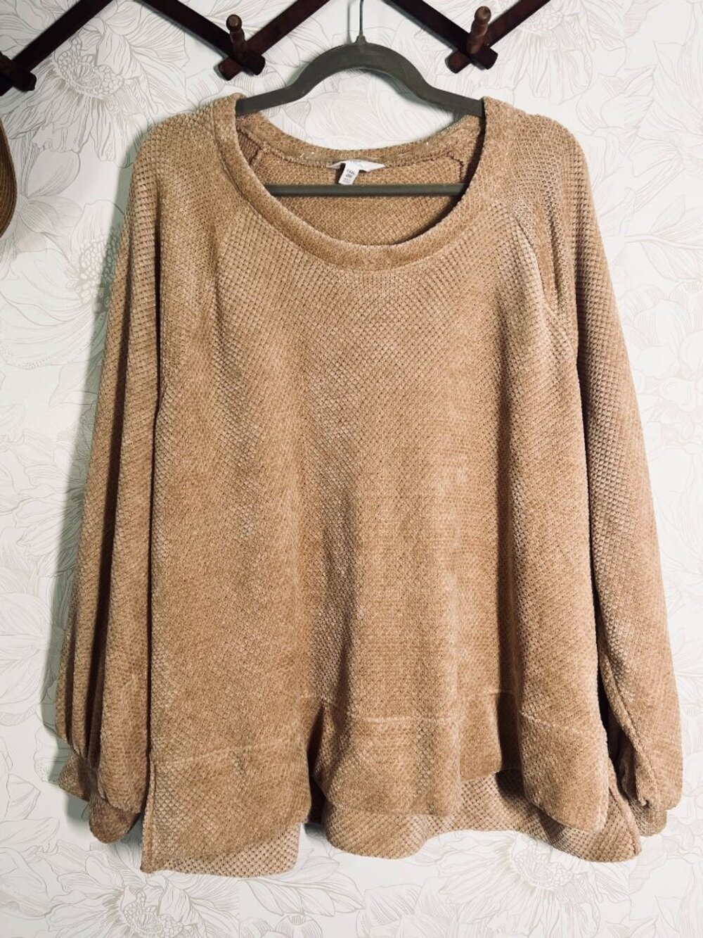 Time And Tru Chenille Pullover Sweater Tan XXXL 22 Long Sleeve Textured High-Low